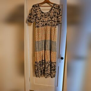 NATURAL LIFE Floral Patchwork Maxi Dress - Black, Cream, Orange